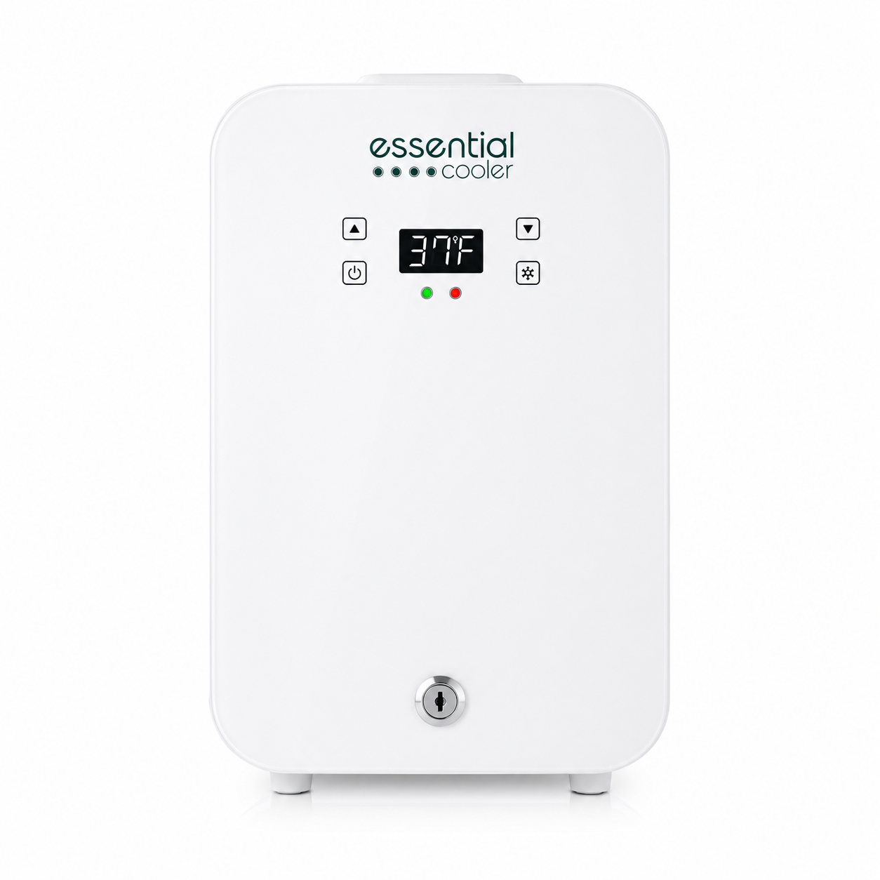 Essential Cooler Classic - Compact Portable Mini Fridge - 37°F-64°F Temp Control, Removable Shelves, Smoked Glass Door with Lock for Medicine, Peptides, Skincare, Cosmetics, Supplements & More