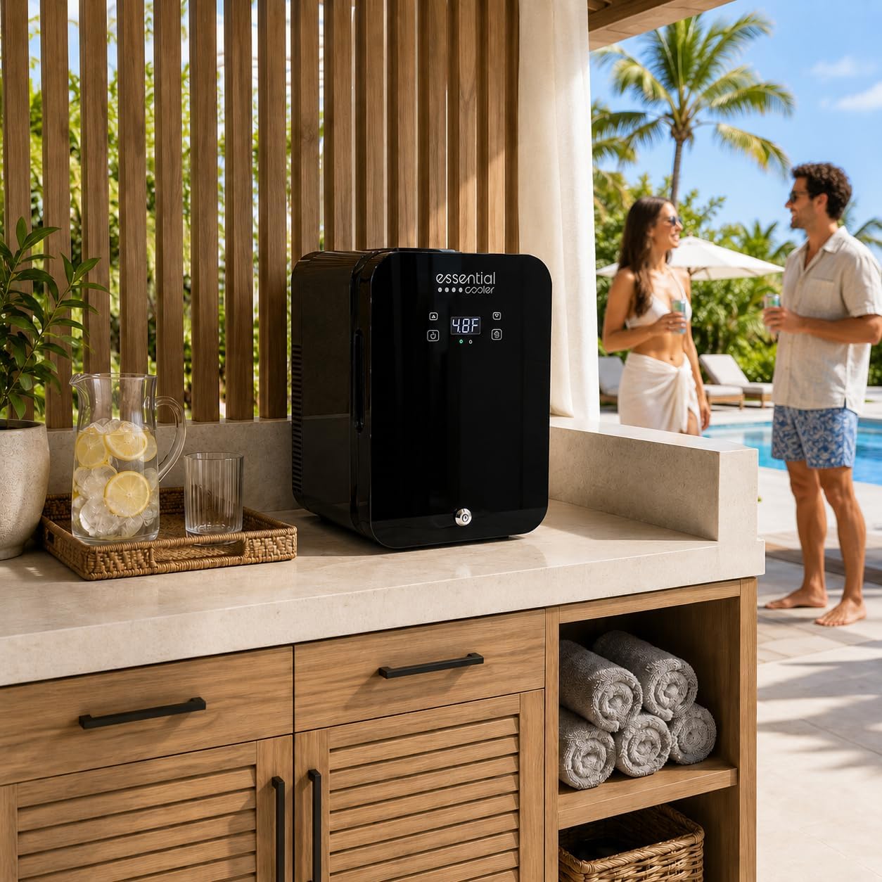 Essential Cooler Classic - Compact Portable Mini Fridge - 37°F-64°F Temp Control, Removable Shelves, Smoked Glass Door with Lock for Medicine, Peptides, Skincare, Cosmetics, Supplements & More
