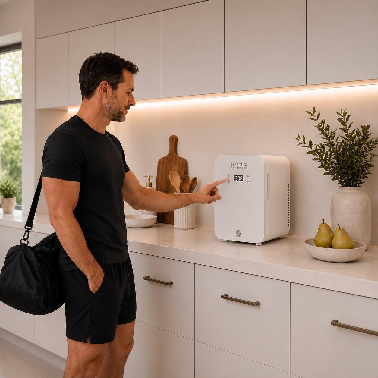 Essential Cooler Classic - Compact Portable Mini Fridge - 37°F-64°F Temp Control, Removable Shelves, Smoked Glass Door with Lock for Medicine, Peptides, Skincare, Cosmetics, Supplements & More
