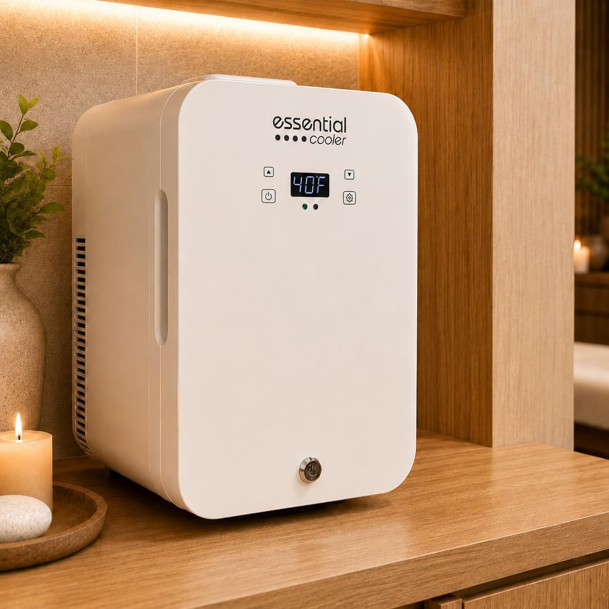 Essential Cooler Classic - Compact Portable Mini Fridge - 37°F-64°F Temp Control, Removable Shelves, Smoked Glass Door with Lock for Medicine, Peptides, Skincare, Cosmetics, Supplements & More