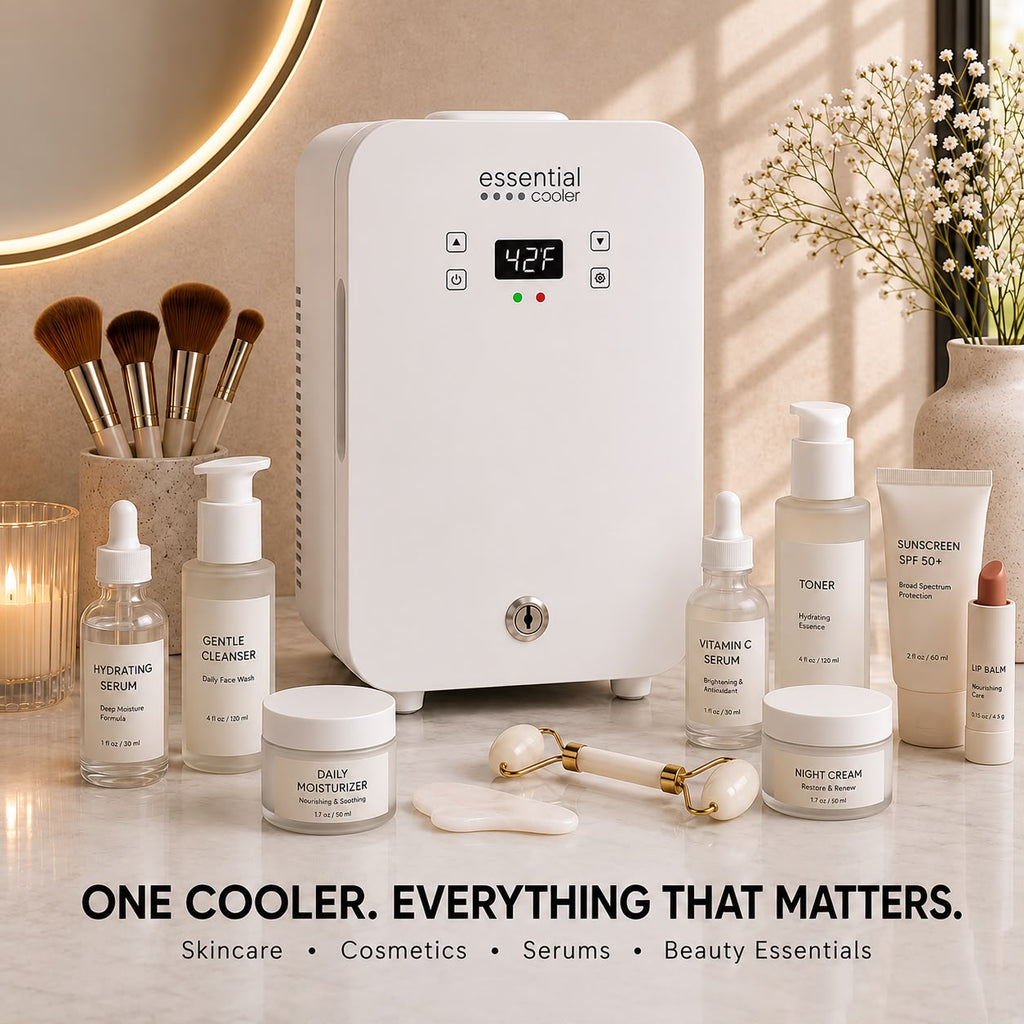Essential Cooler Classic - Lockable Mini Fridge for Cosmetics, Skincare, Wellness, Medicine & Everyday Essentials - Precision Touch Temperature Control
