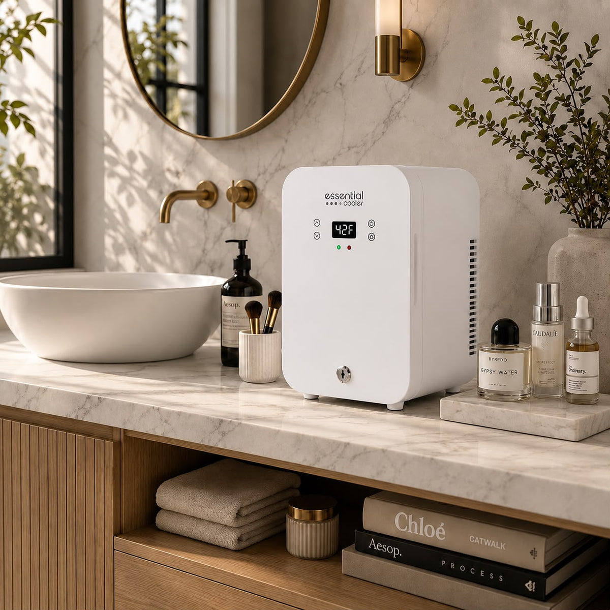 Essential Cooler Classic - Lockable Mini Fridge for Cosmetics, Skincare, Wellness, Medicine & Everyday Essentials - Precision Touch Temperature Control