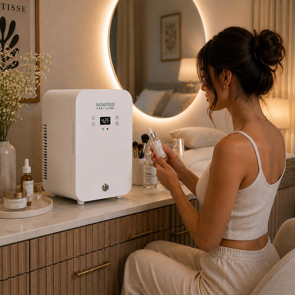 Essential Cooler Classic - Lockable Mini Fridge for Cosmetics, Skincare, Wellness, Medicine & Everyday Essentials - Precision Touch Temperature Control