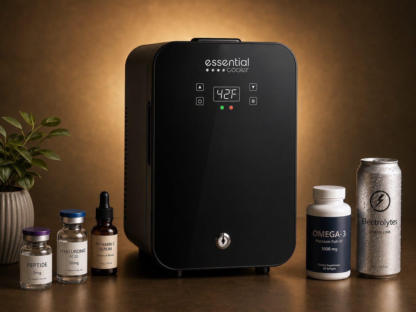 Essential Cooler Classic with daily essentials — 42°F display